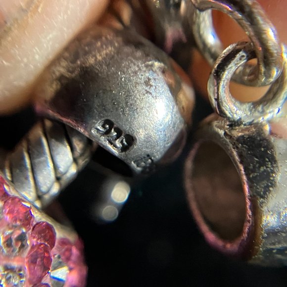 Pandora Bracelet with Sterling Charms Nana, Rhinestones, Hearts, Retired Beads - Picture 7 of 14